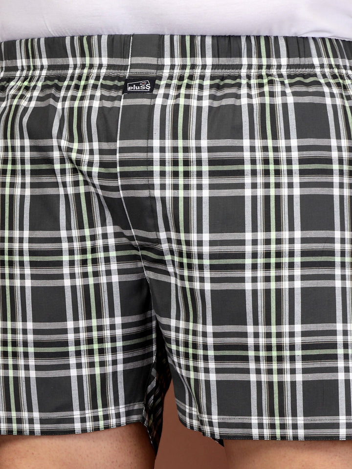 Plus Size Checked Cotton Mid-Rise Boxers