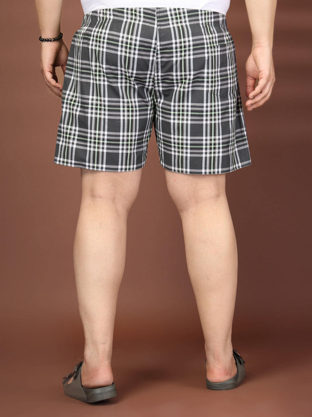 Plus Size Checked Cotton Mid-Rise Boxers