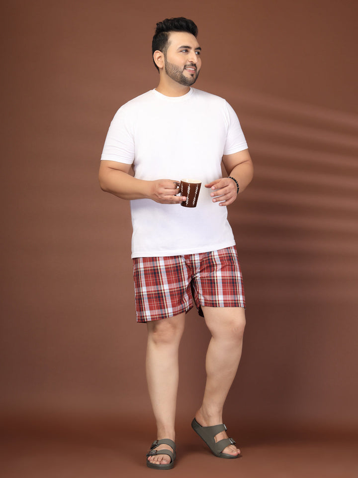 Plus Size Checked Cotton Mid-Rise Boxers