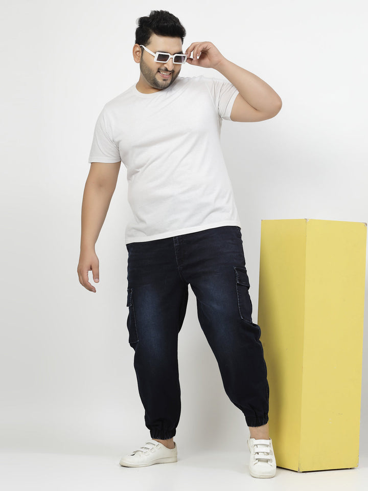 Plus Size Men Comfort Jogger Low Distress Light Fade Stretchable Jeans