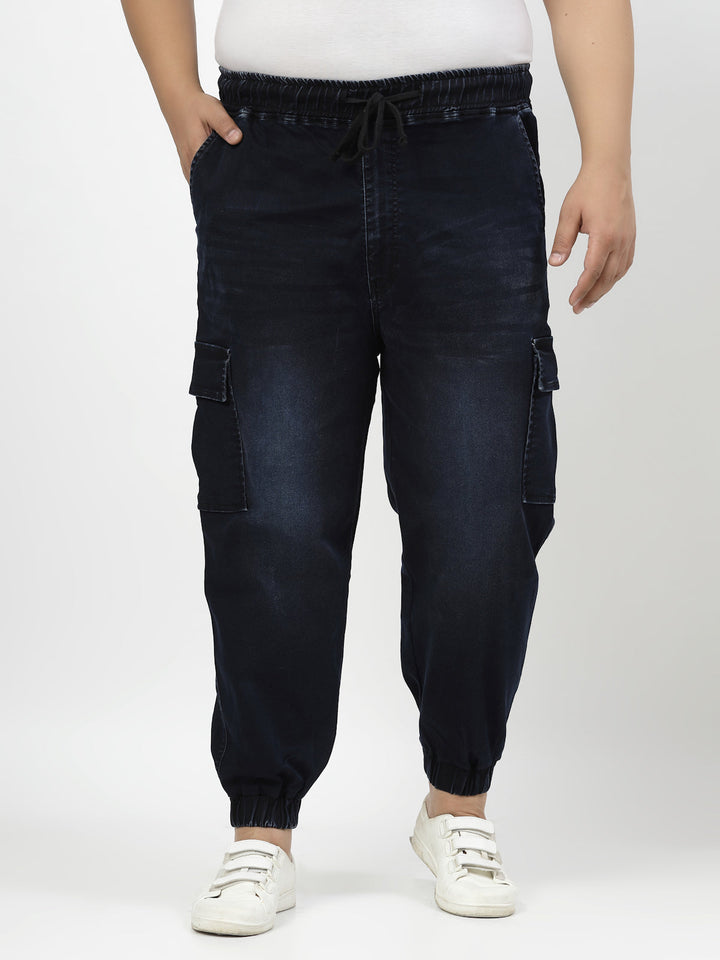 Plus Size Men Comfort Jogger Low Distress Light Fade Stretchable Jeans
