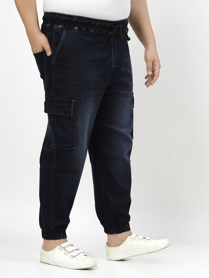 Plus Size Men Comfort Jogger Low Distress Light Fade Stretchable Jeans