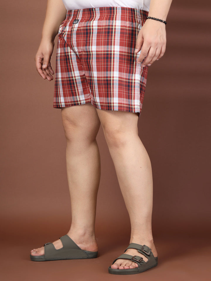 Plus Size Checked Cotton Mid-Rise Boxers
