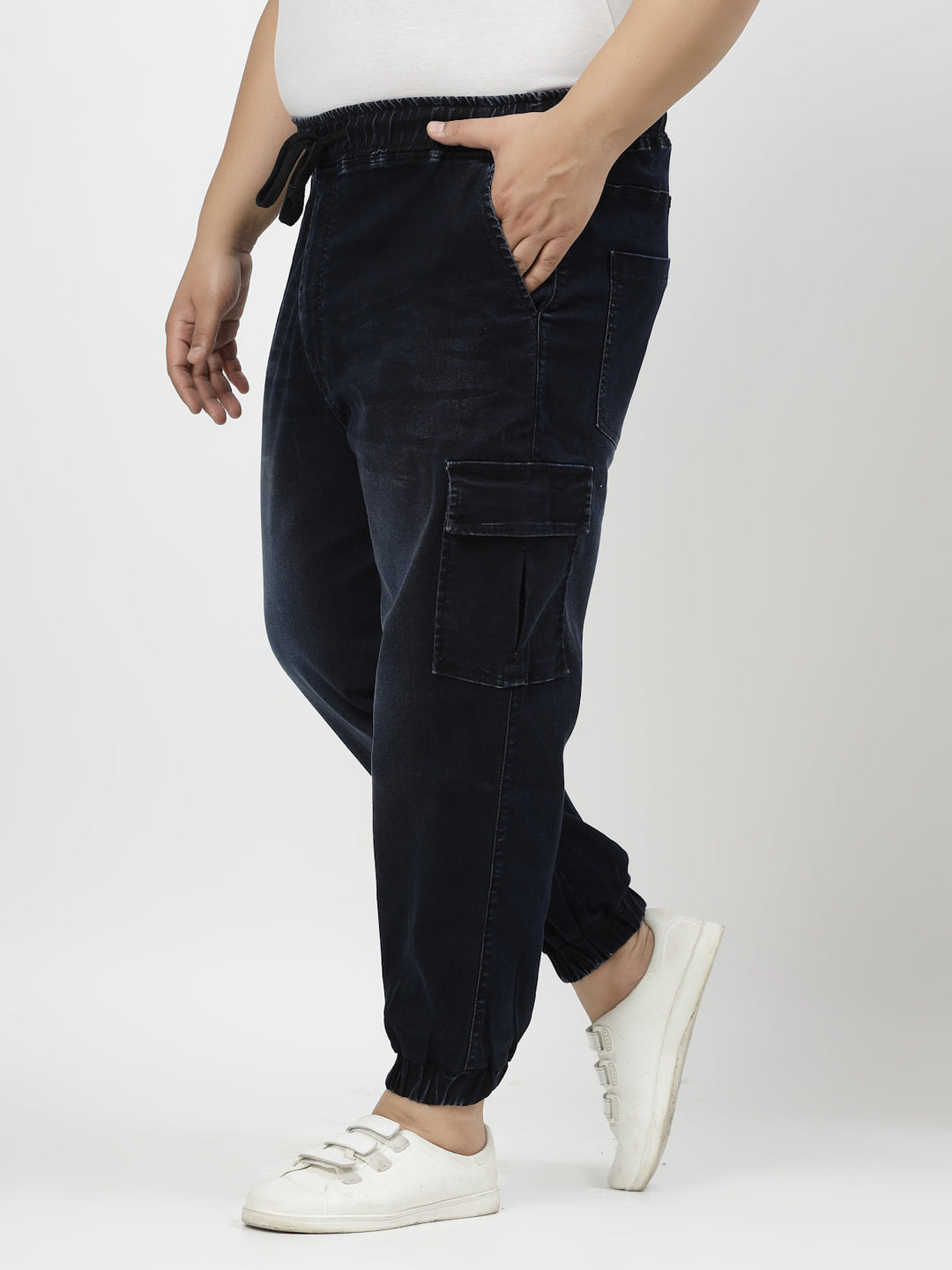 Plus Size Men Comfort Jogger Low Distress Light Fade Stretchable Jeans