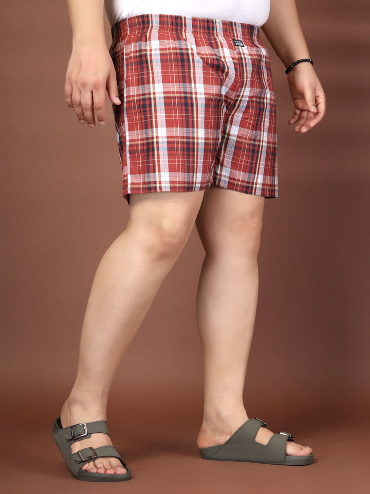 Plus Size Checked Cotton Mid-Rise Boxers