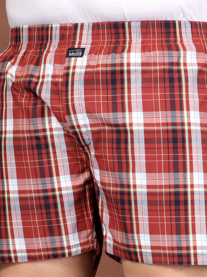 Plus Size Checked Cotton Mid-Rise Boxers