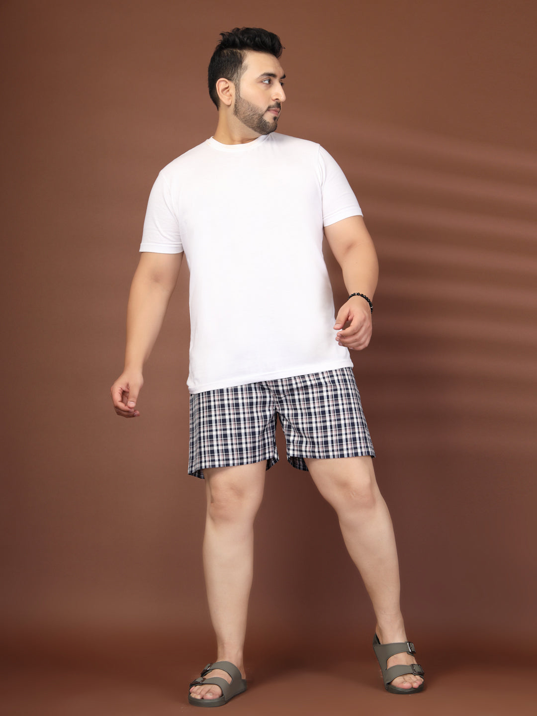 Plus Size Checked Cotton Mid-Rise Boxers