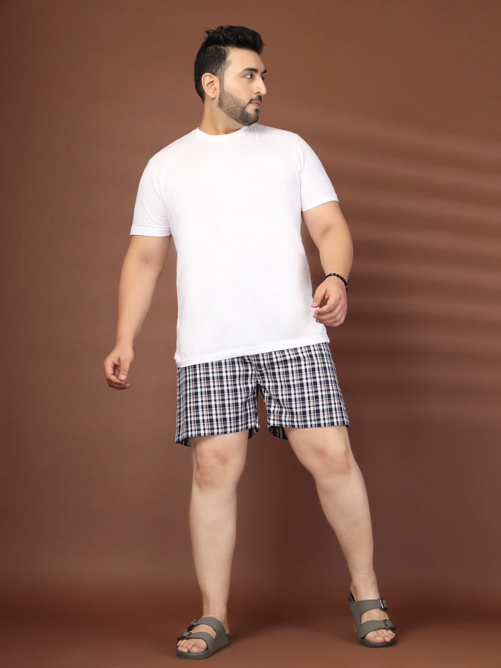 Plus Size Checked Cotton Mid-Rise Boxers