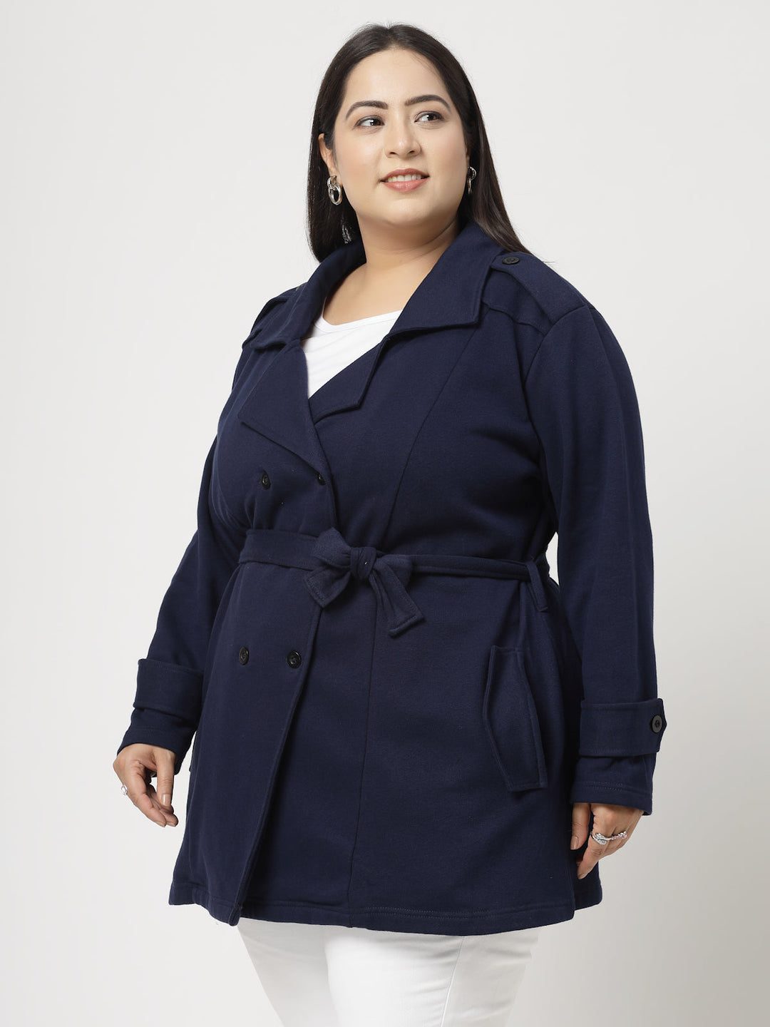 Plus Size Women Fleece Longline Tailored Jacket
