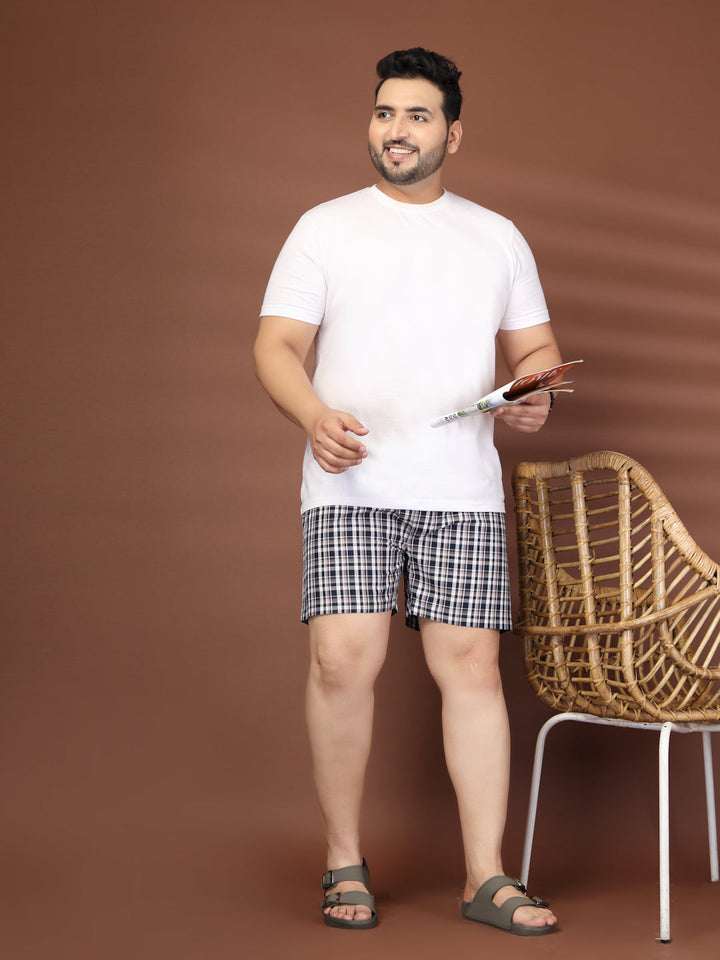 Plus Size Checked Cotton Mid-Rise Boxers