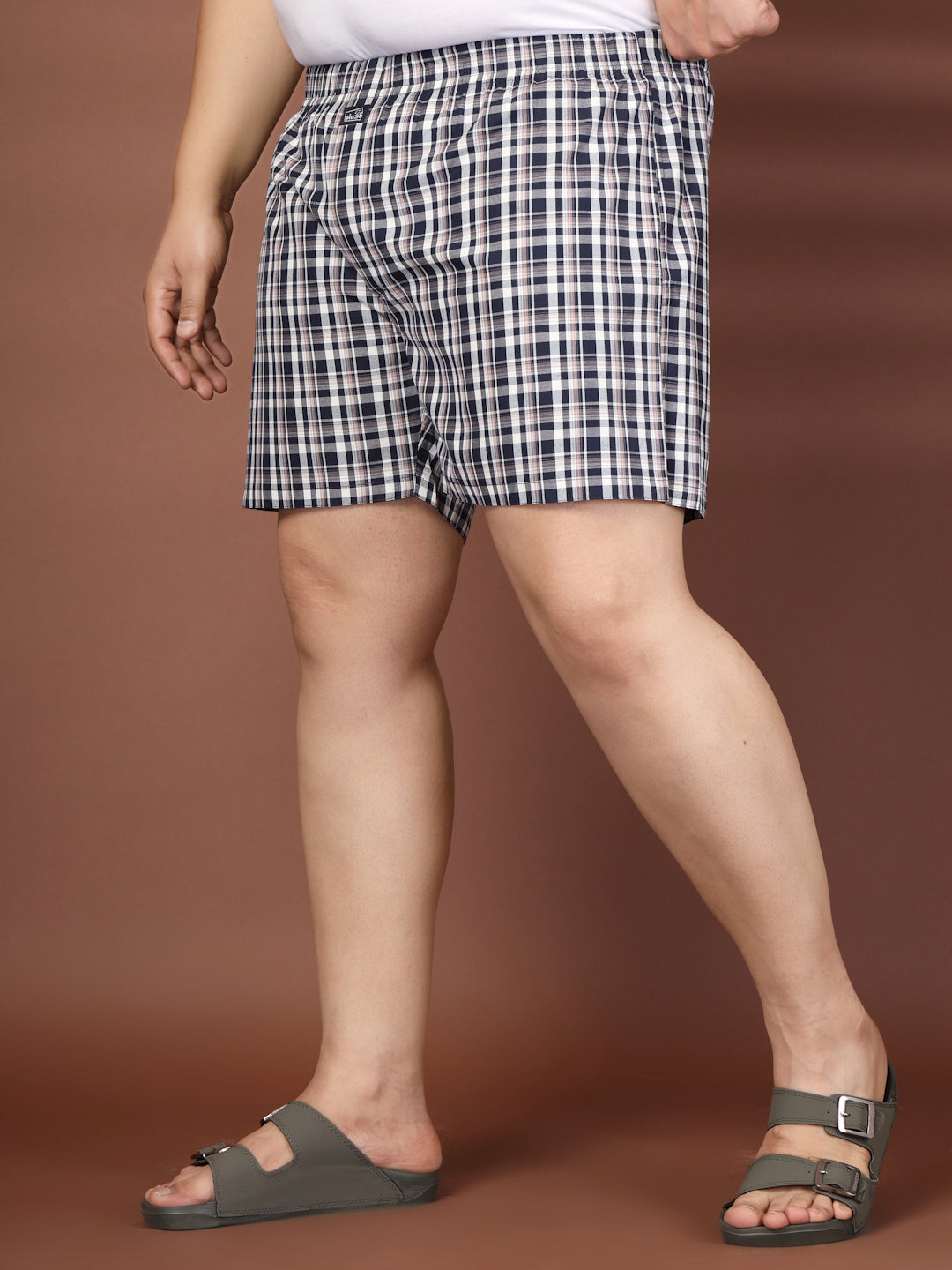 Plus Size Checked Cotton Mid-Rise Boxers