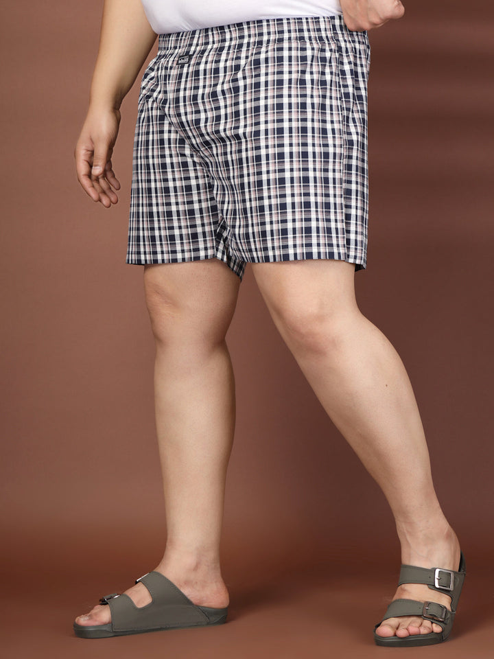 Plus Size Checked Cotton Mid-Rise Boxers