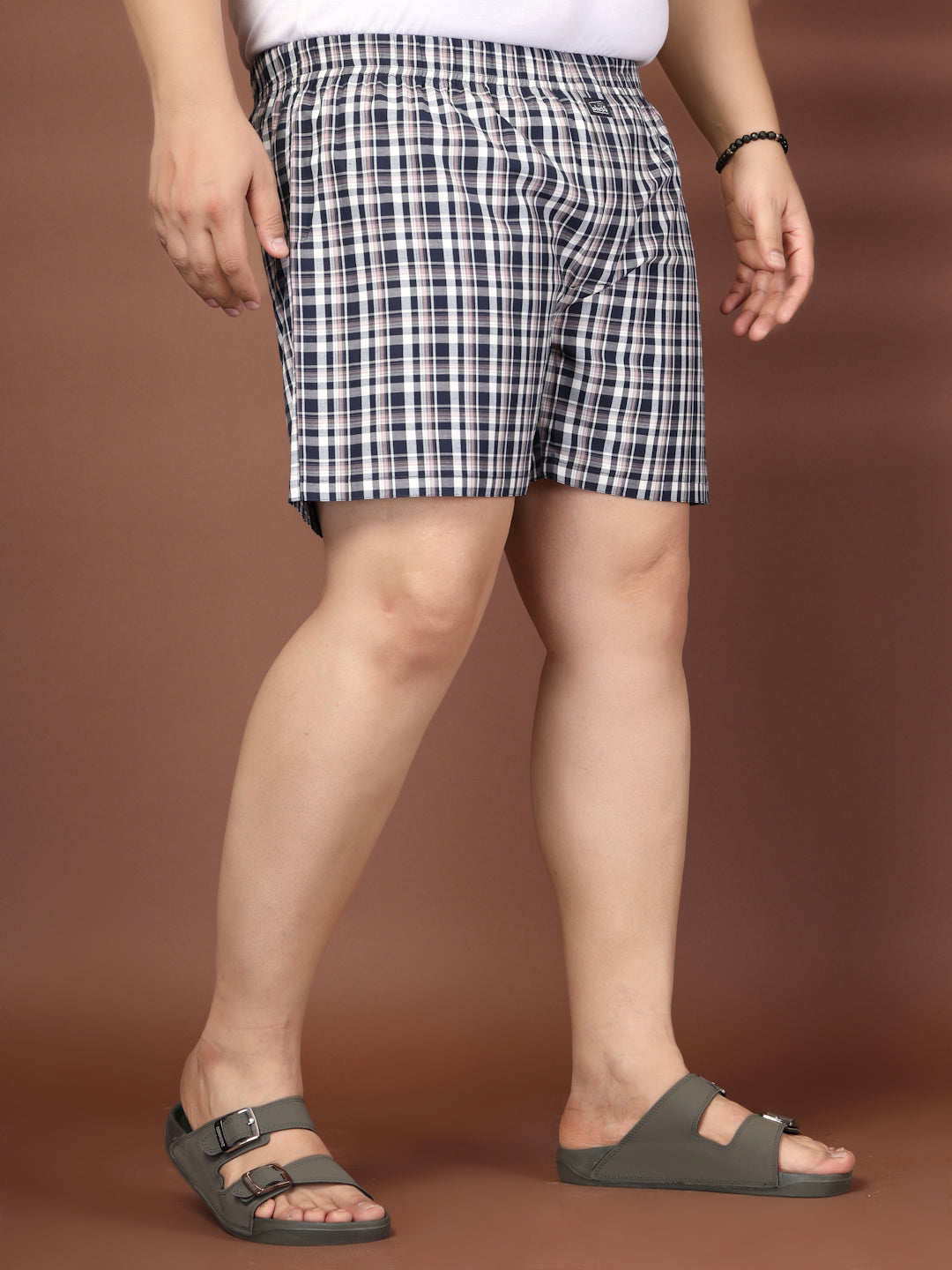 Plus Size Checked Cotton Mid-Rise Boxers