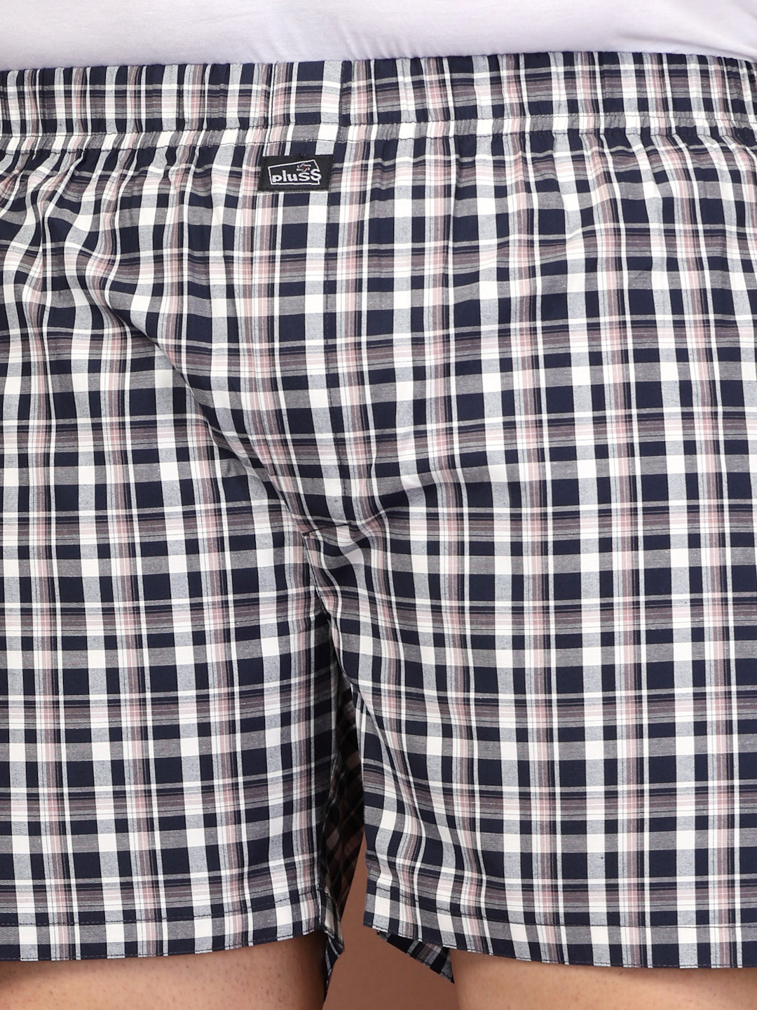 Plus Size Checked Cotton Mid-Rise Boxers