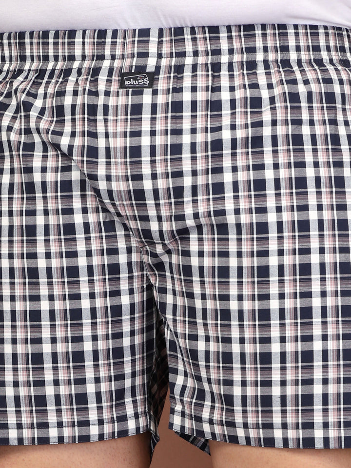 Plus Size Checked Cotton Mid-Rise Boxers