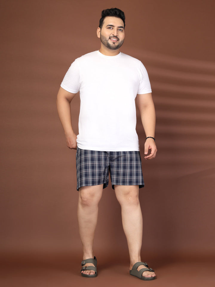 Plus Size Checked Cotton Mid-Rise Boxers
