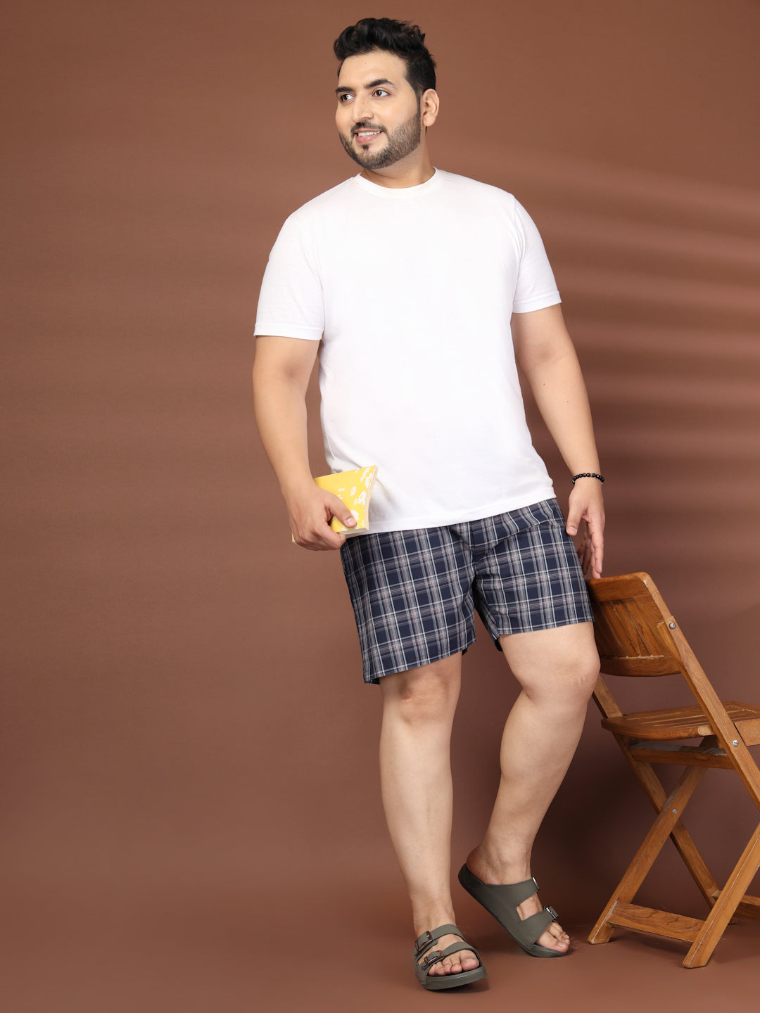Plus Size Checked Cotton Mid-Rise Boxers