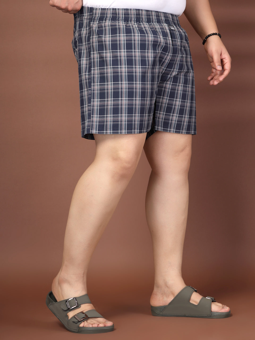 Plus Size Checked Cotton Mid-Rise Boxers