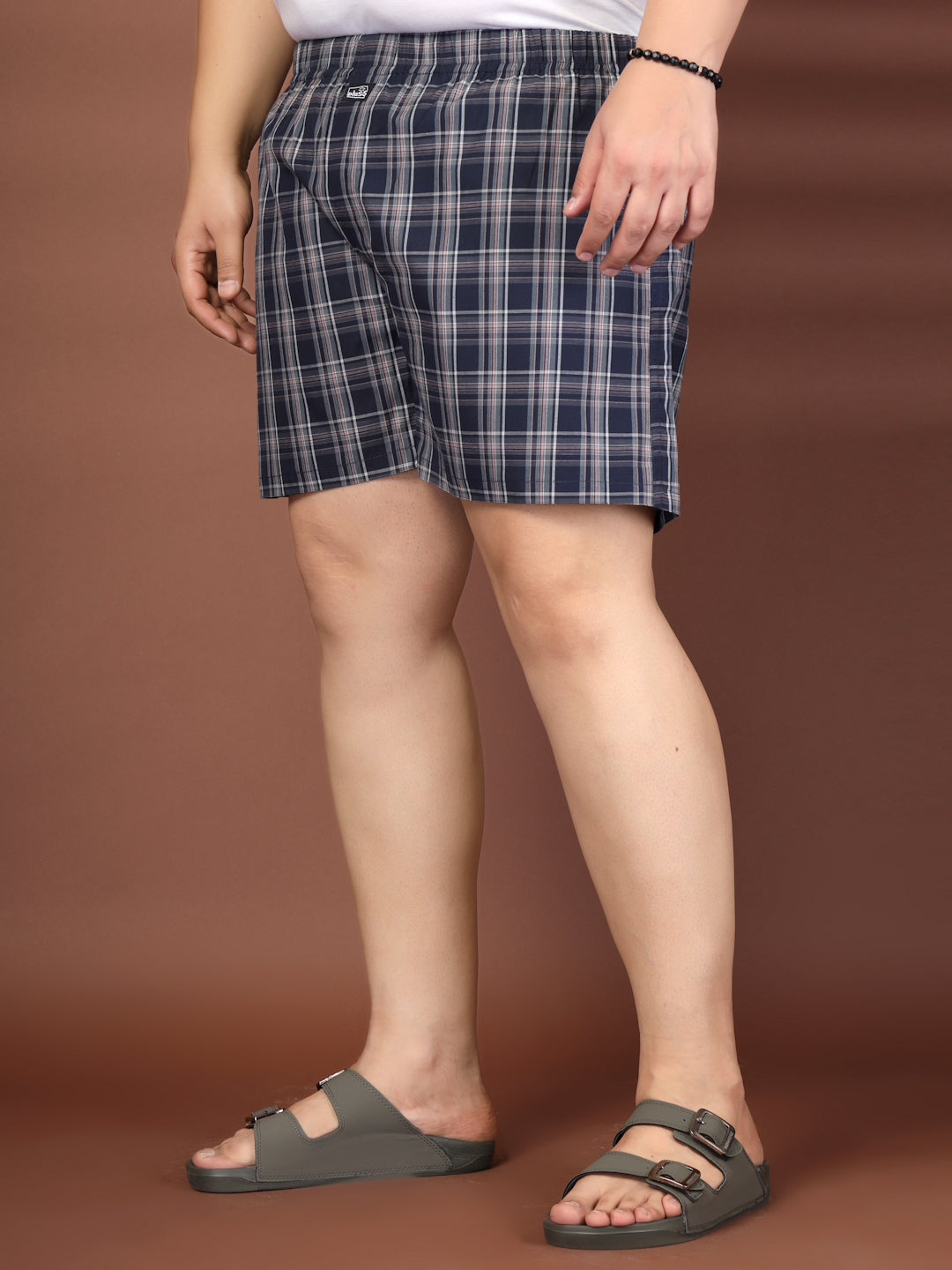 Plus Size Checked Cotton Mid-Rise Boxers