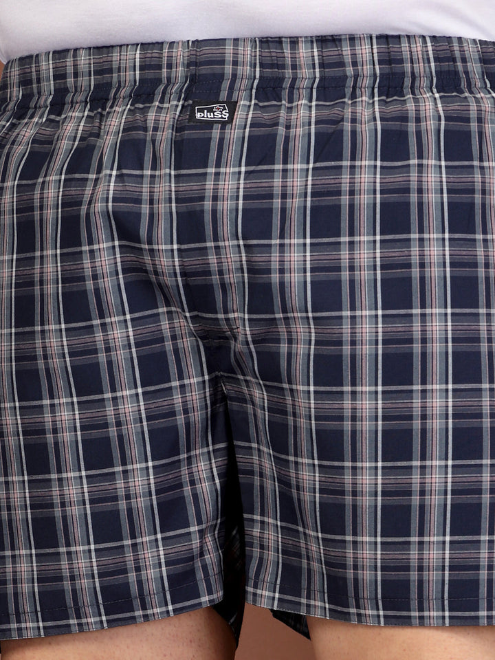 Plus Size Checked Cotton Mid-Rise Boxers