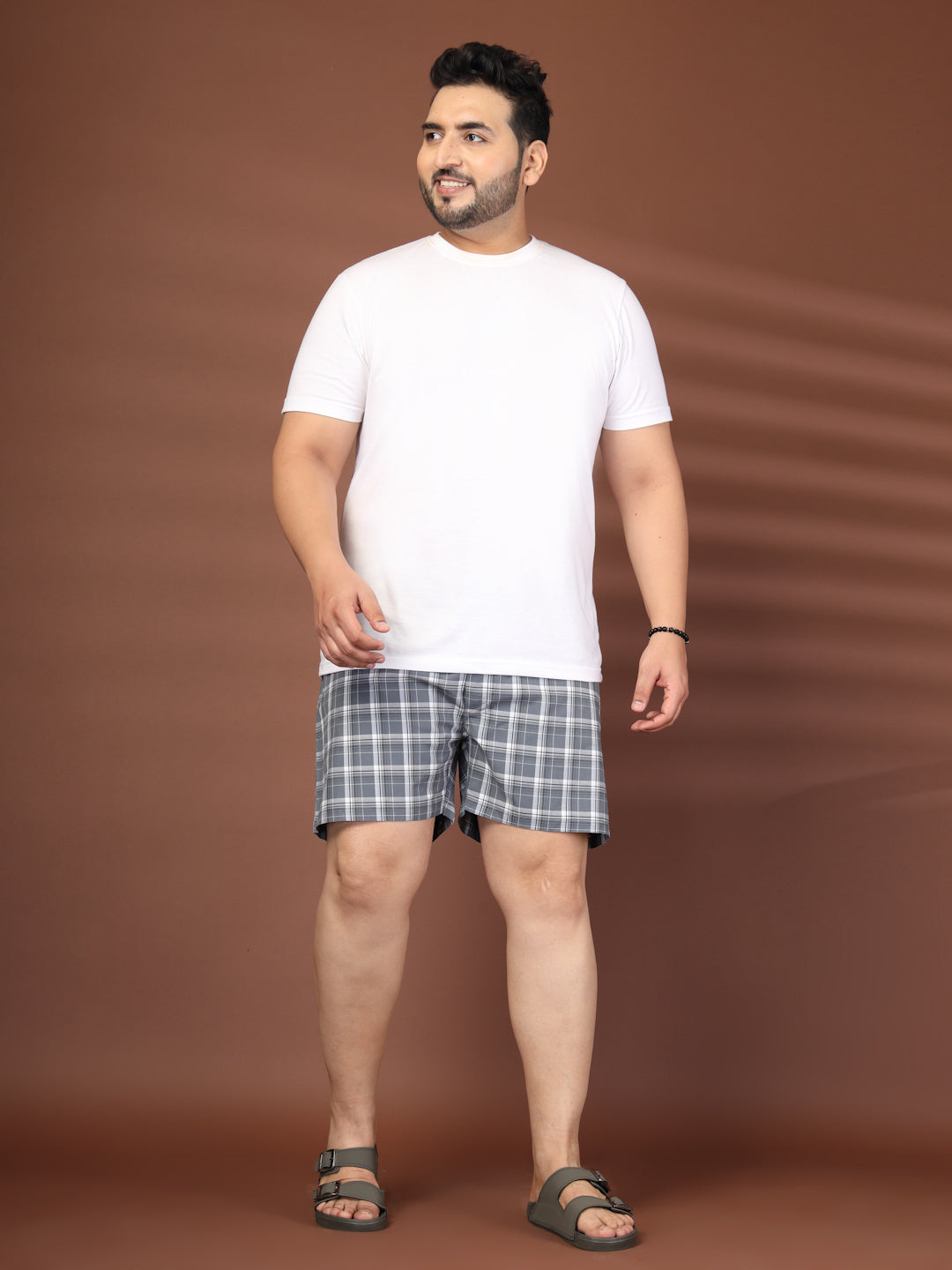 Plus Size Checked Cotton Mid-Rise Boxers