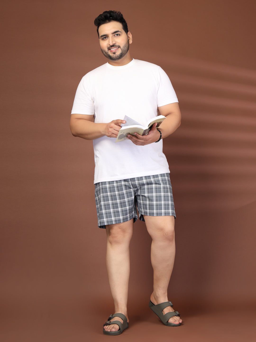 Plus Size Checked Cotton Mid-Rise Boxers