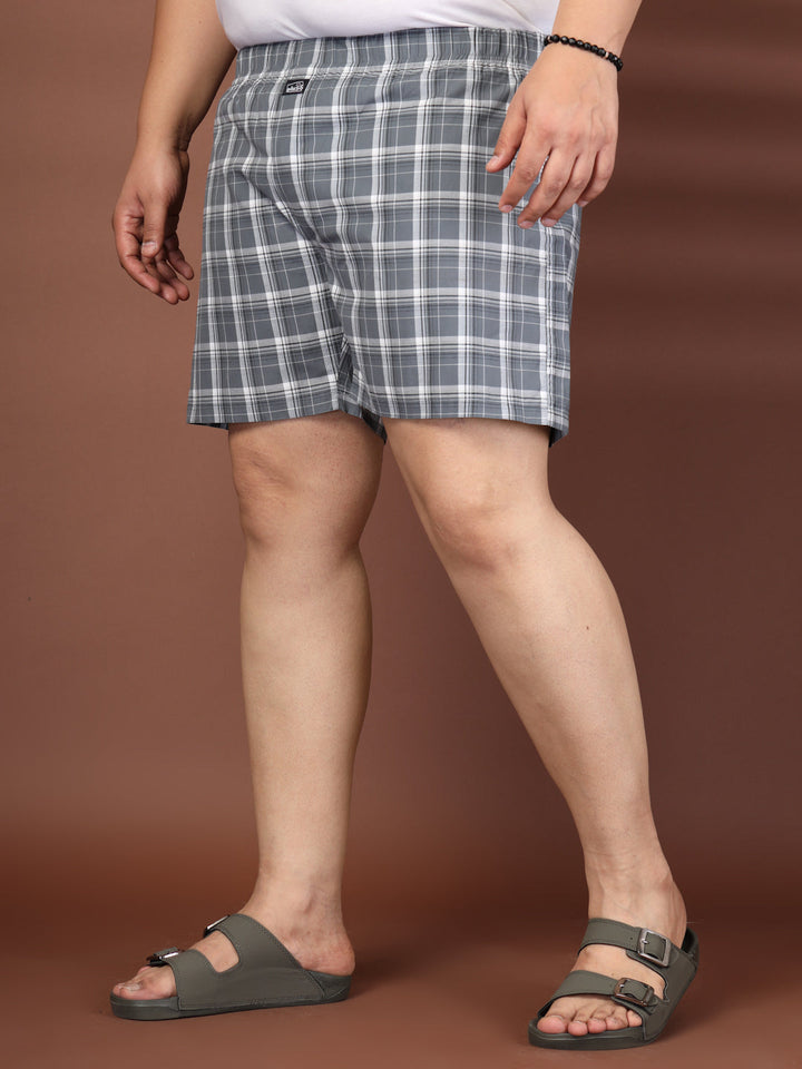 Plus Size Checked Cotton Mid-Rise Boxers