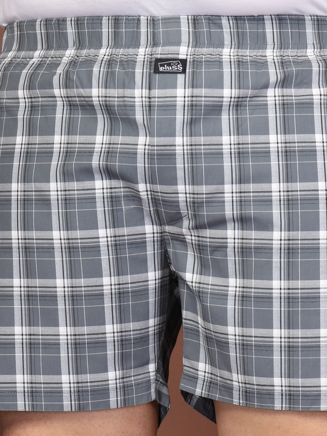 Plus Size Checked Cotton Mid-Rise Boxers
