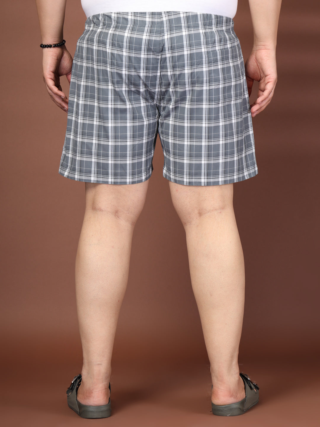 Plus Size Checked Cotton Mid-Rise Boxers