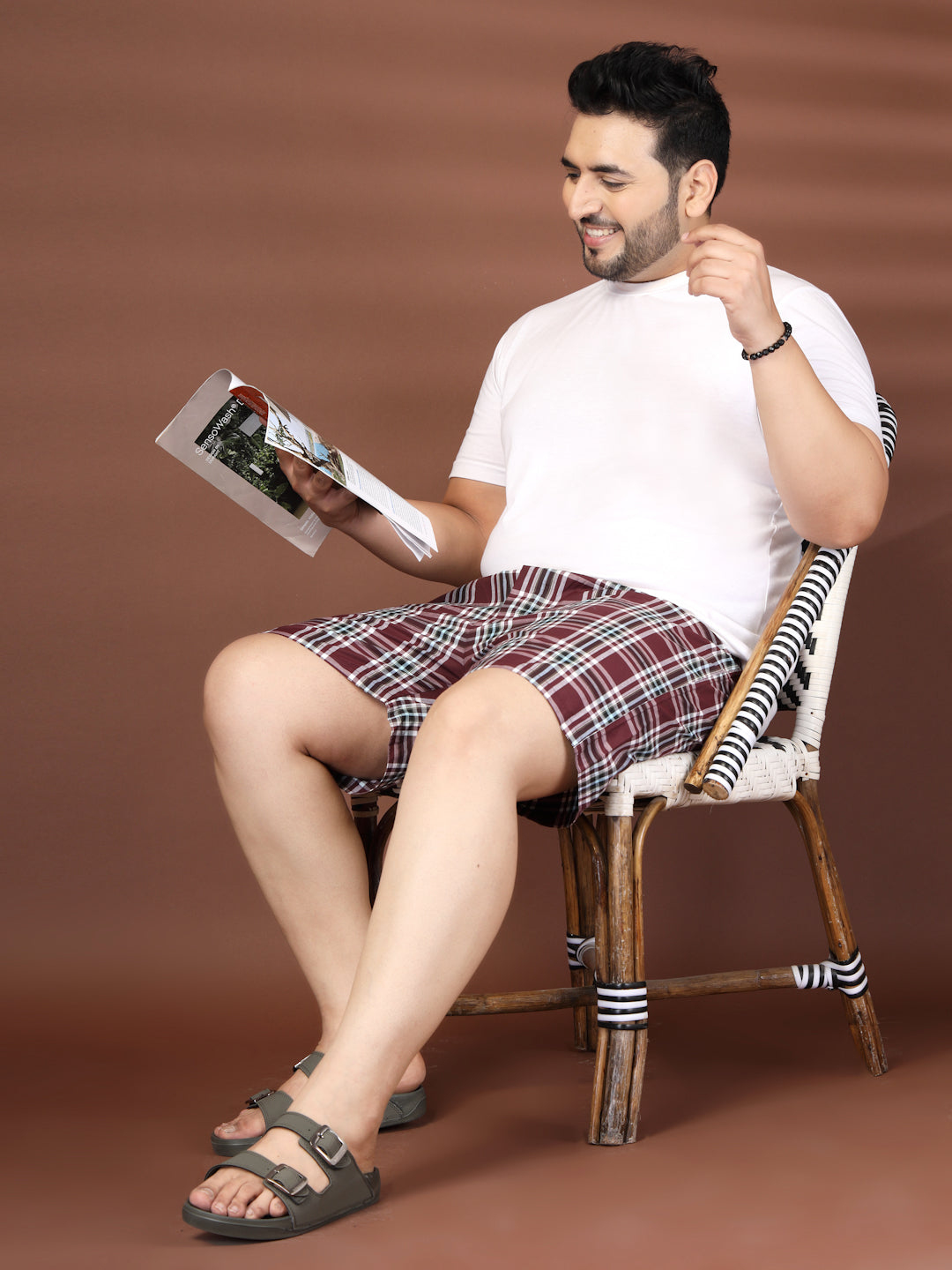 Plus Size Checked Cotton Mid-Rise Boxers
