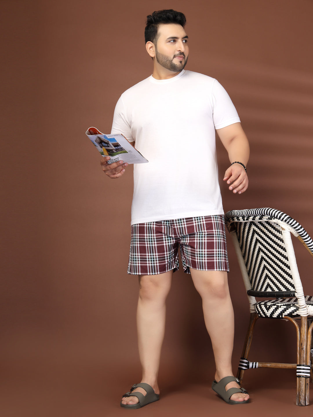 Plus Size Checked Cotton Mid-Rise Boxers