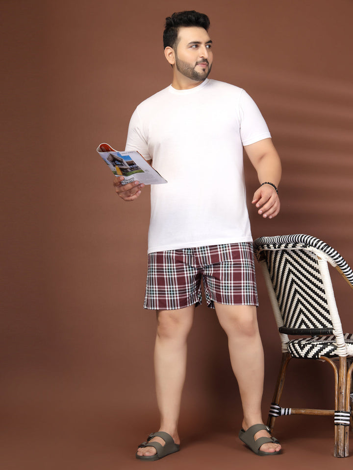 Plus Size Checked Cotton Mid-Rise Boxers