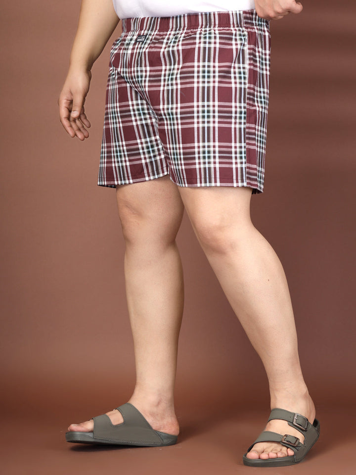 Plus Size Checked Cotton Mid-Rise Boxers