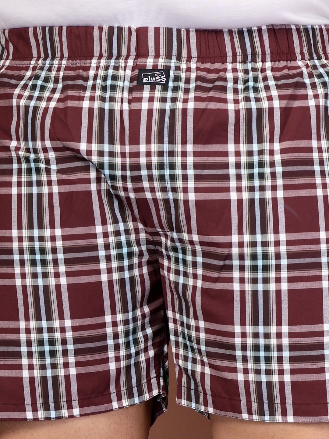 Plus Size Checked Cotton Mid-Rise Boxers