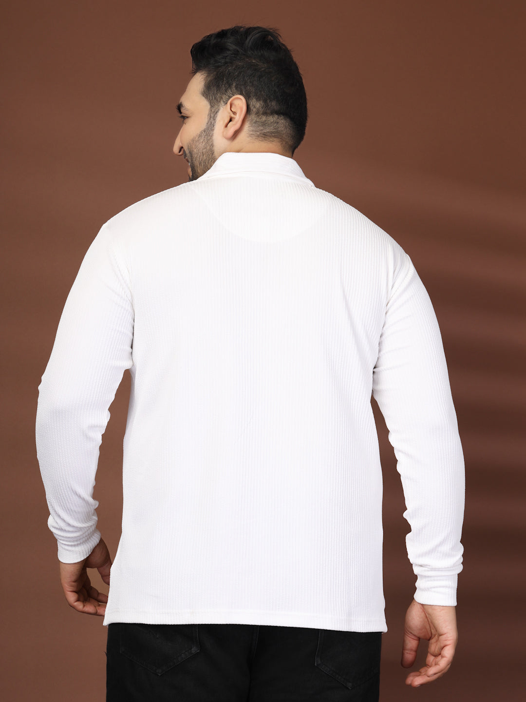 Plus Size Self Design Polo Collar Long Sleeves T-shirt
