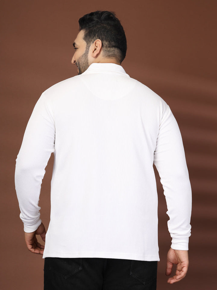 Plus Size Self Design Polo Collar Long Sleeves T-shirt