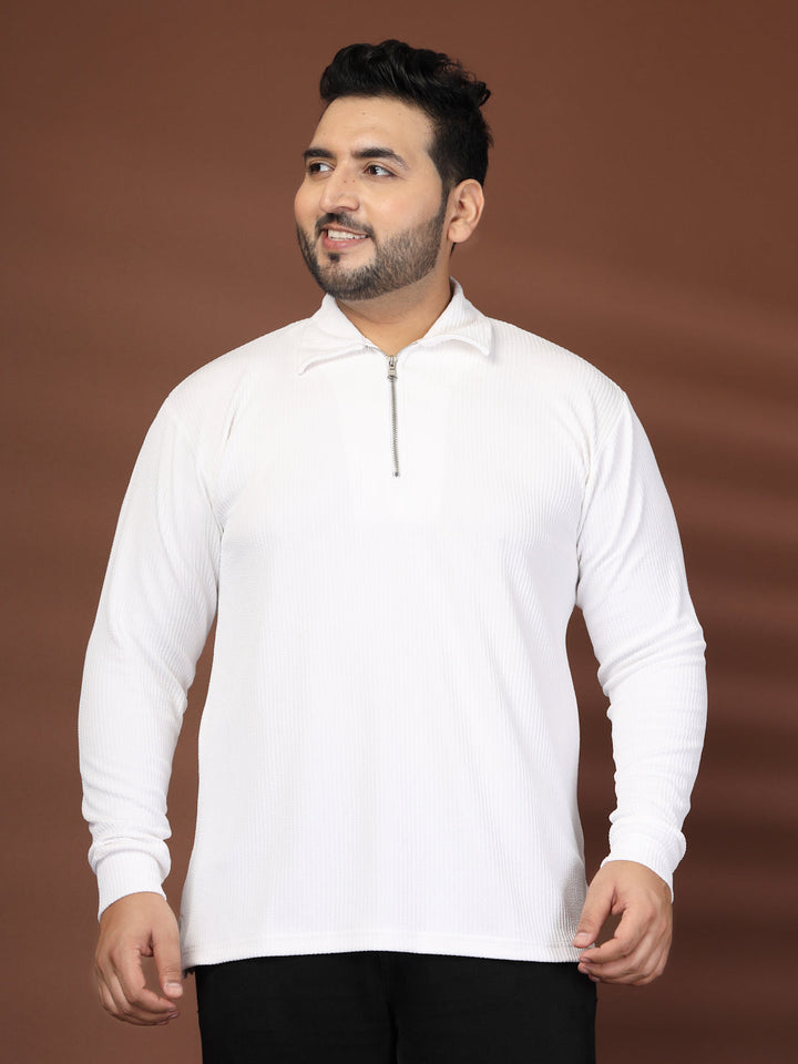 Plus Size Self Design Polo Collar Long Sleeves T-shirt