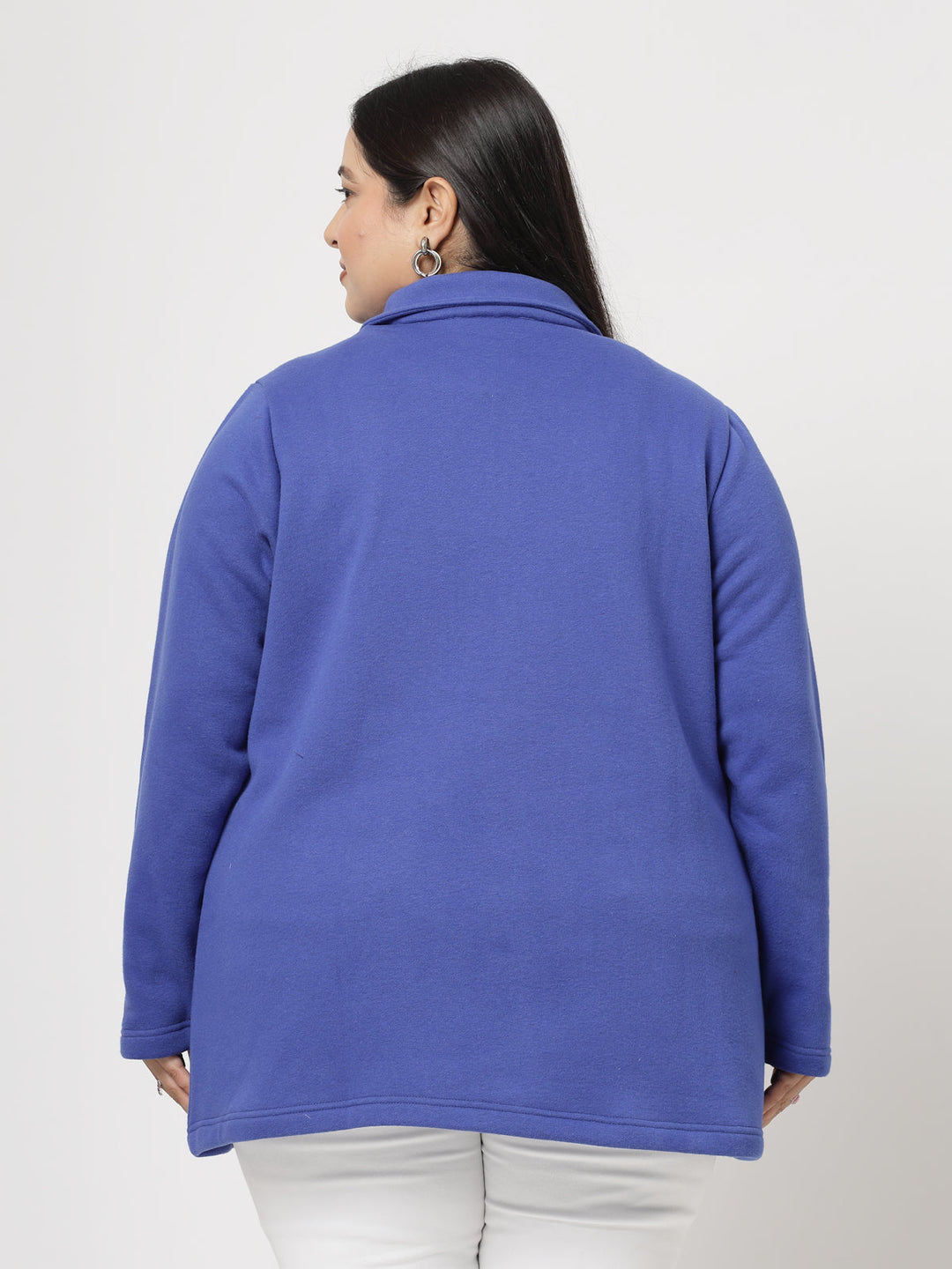 Plus Size Women Fleece Tailored Jacket with Patchwork