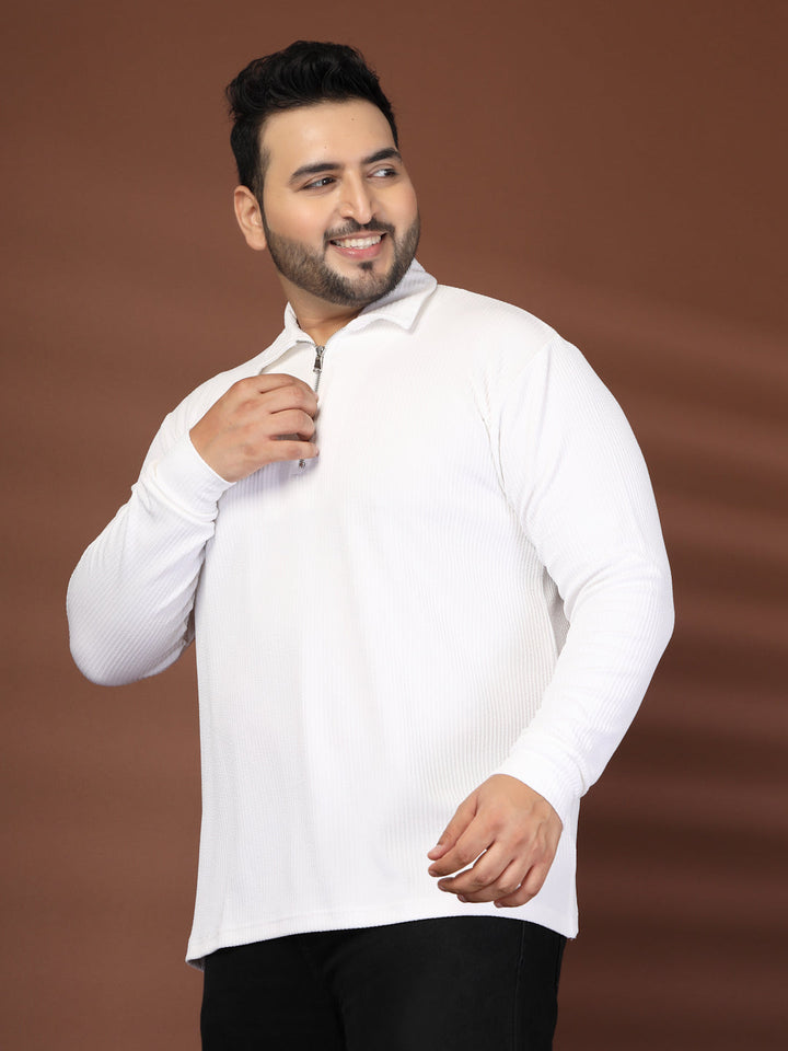 Plus Size Self Design Polo Collar Long Sleeves T-shirt