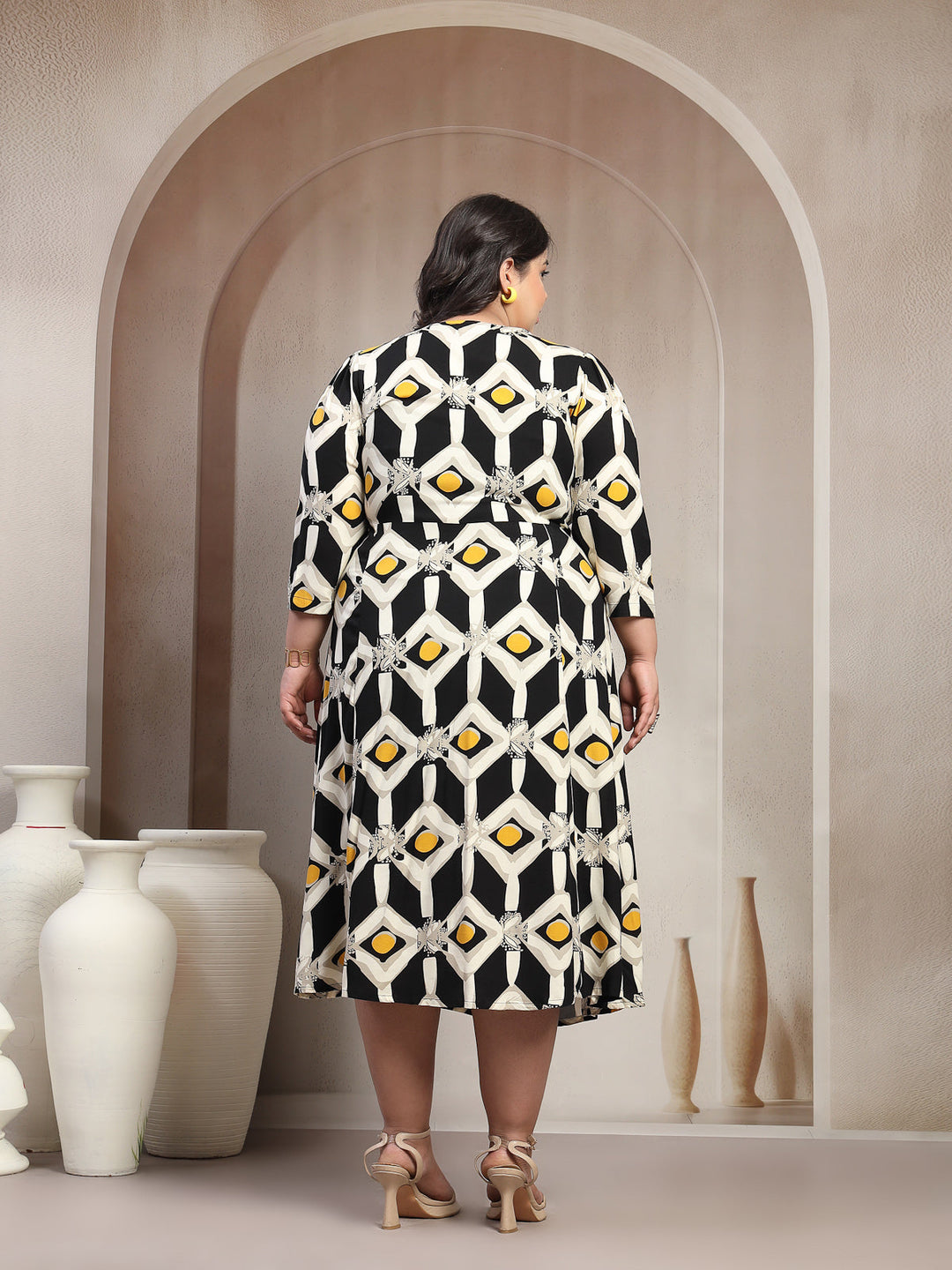 Plus Size Printed Midi Fit and Flare Dress