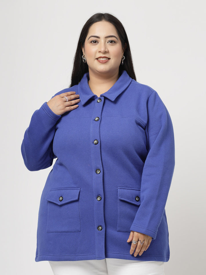 Plus Size Women Fleece Tailored Jacket with Patchwork