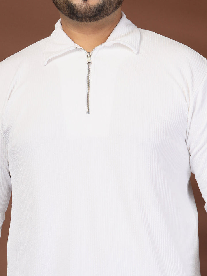 Plus Size Self Design Polo Collar Long Sleeves T-shirt
