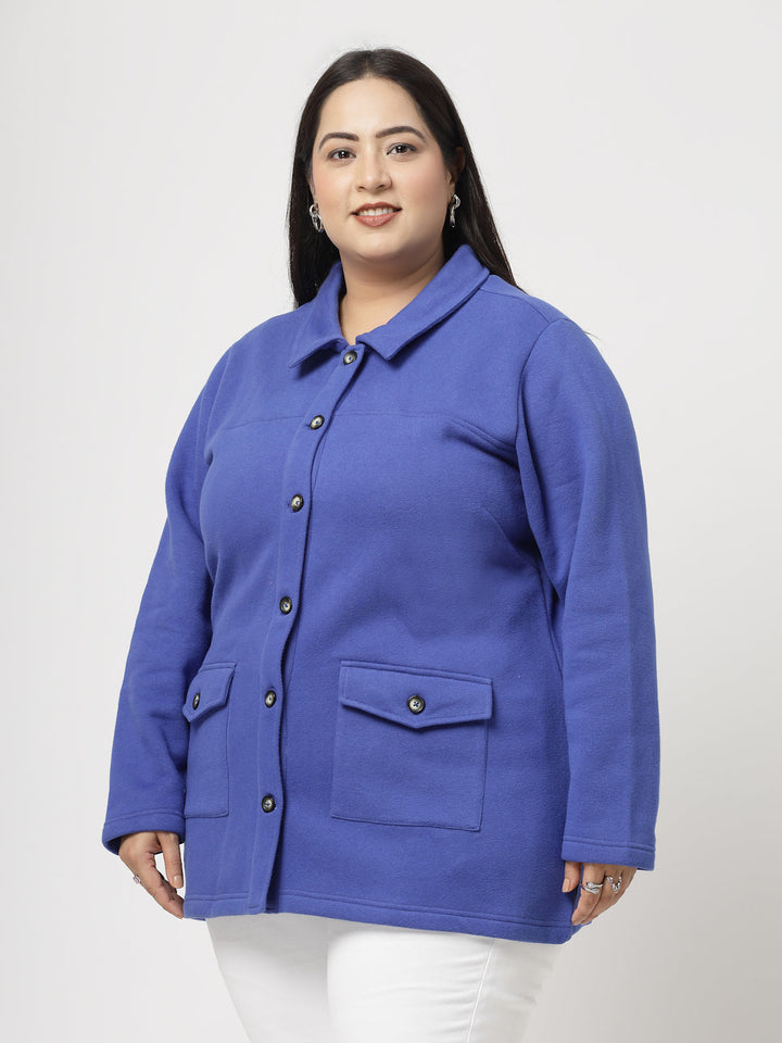 Plus Size Women Fleece Tailored Jacket with Patchwork