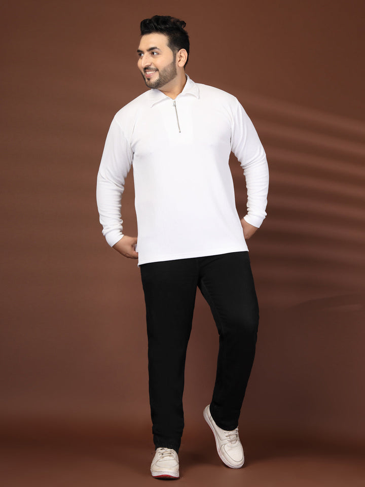 Plus Size Self Design Polo Collar Long Sleeves T-shirt