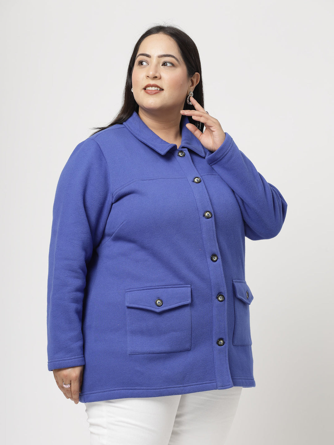Plus Size Women Fleece Tailored Jacket with Patchwork