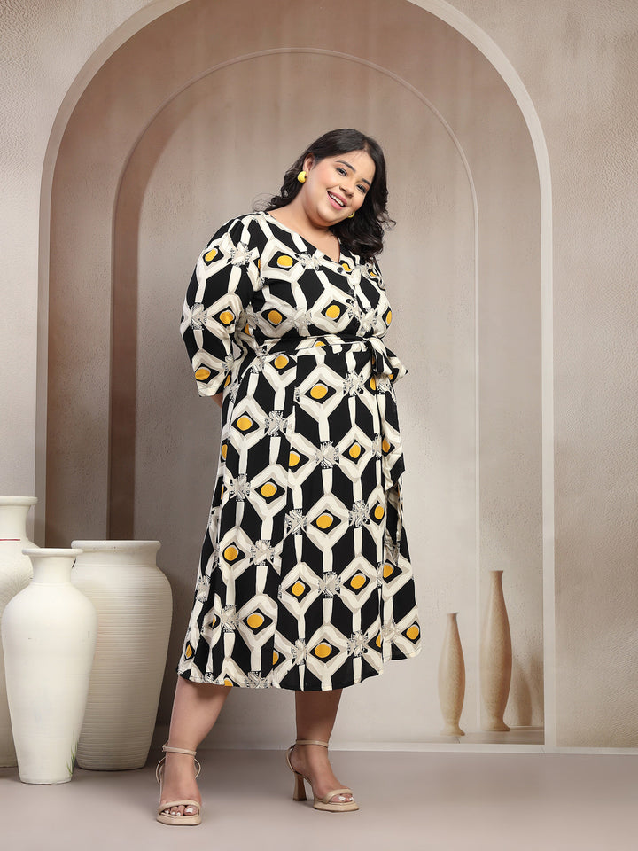 Plus Size Printed Midi Fit and Flare Dress