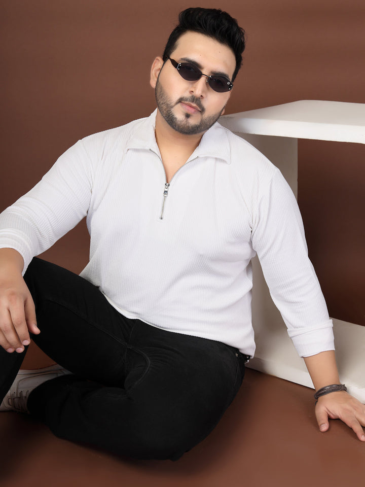 Plus Size Self Design Polo Collar Long Sleeves T-shirt