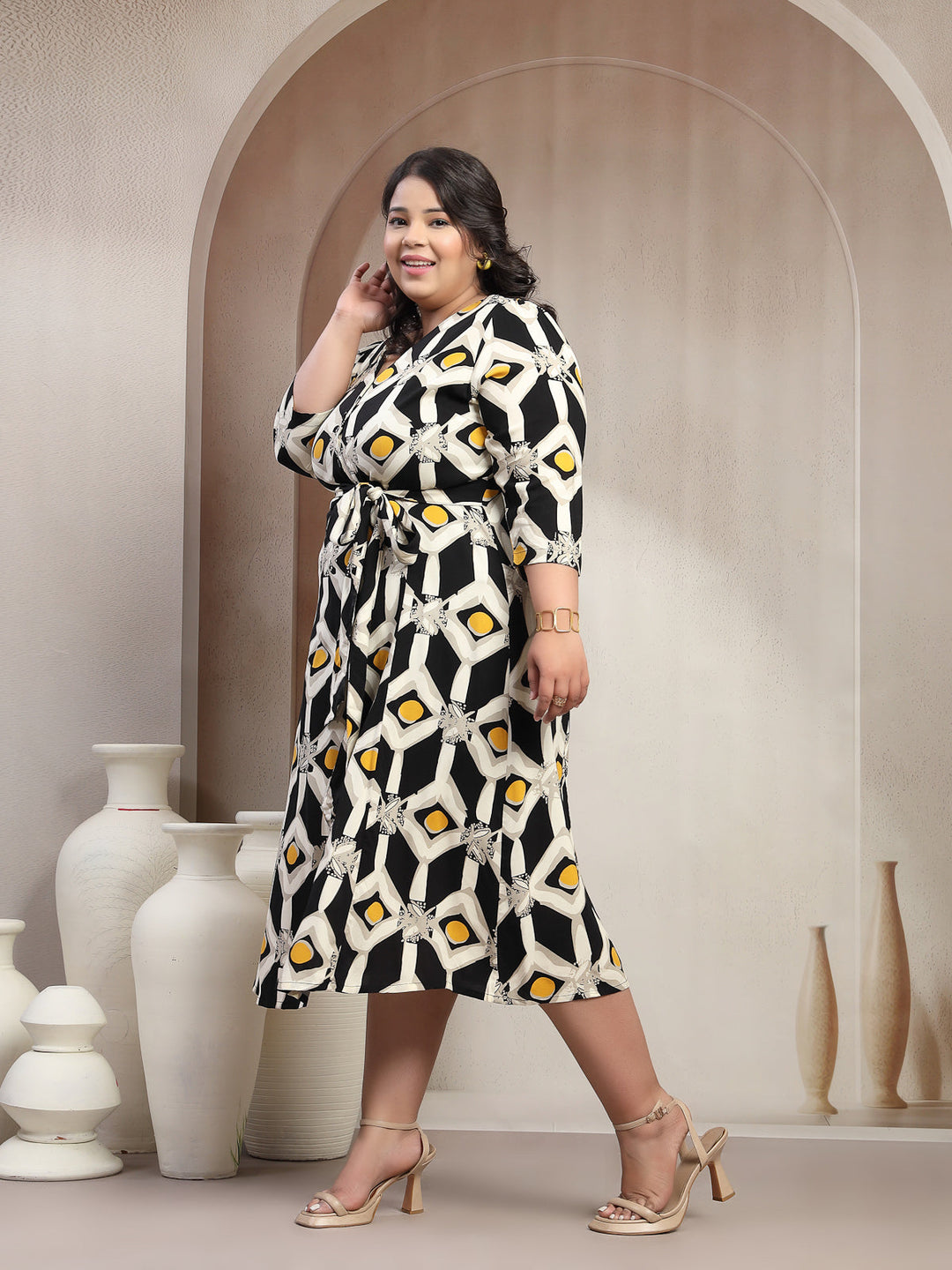 Plus Size Printed Midi Fit and Flare Dress