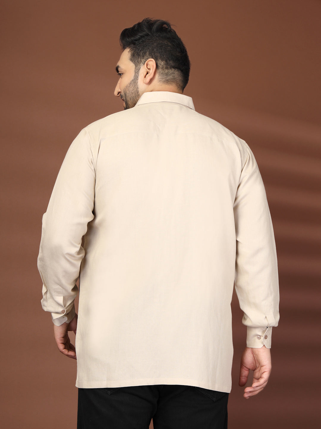 Plus Size Men Beige Printed Cotton Casual Shirt