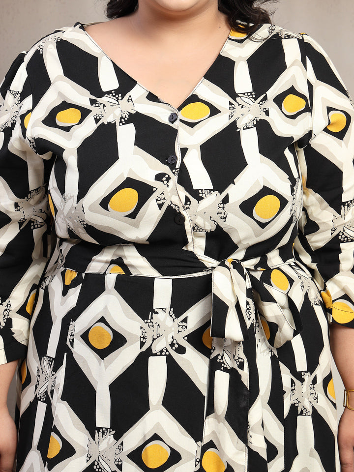 Plus Size Printed Midi Fit and Flare Dress